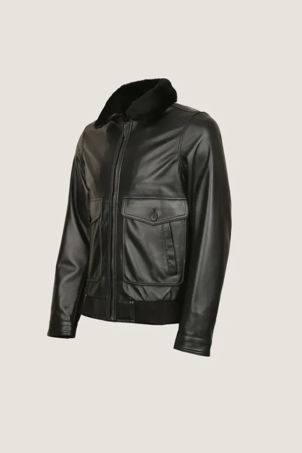 Richmond Fur-Collar Leather Jacket – Black – view 2