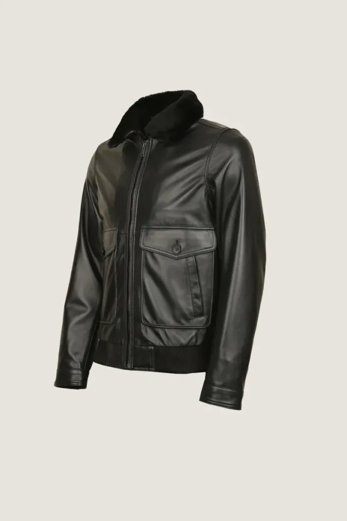 Richmond Fur-Collar Leather Jacket – Black – view 2