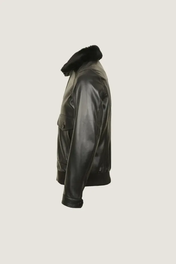 Richmond Fur-Collar Leather Jacket – Black – view 3