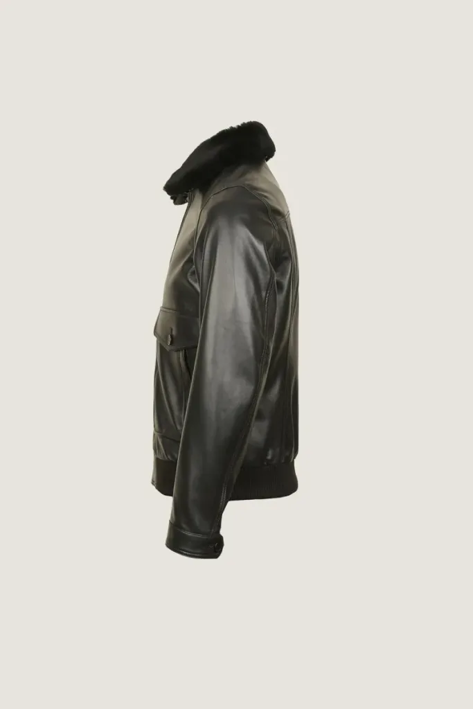 Richmond Fur-Collar Leather Jacket – Black – view 3