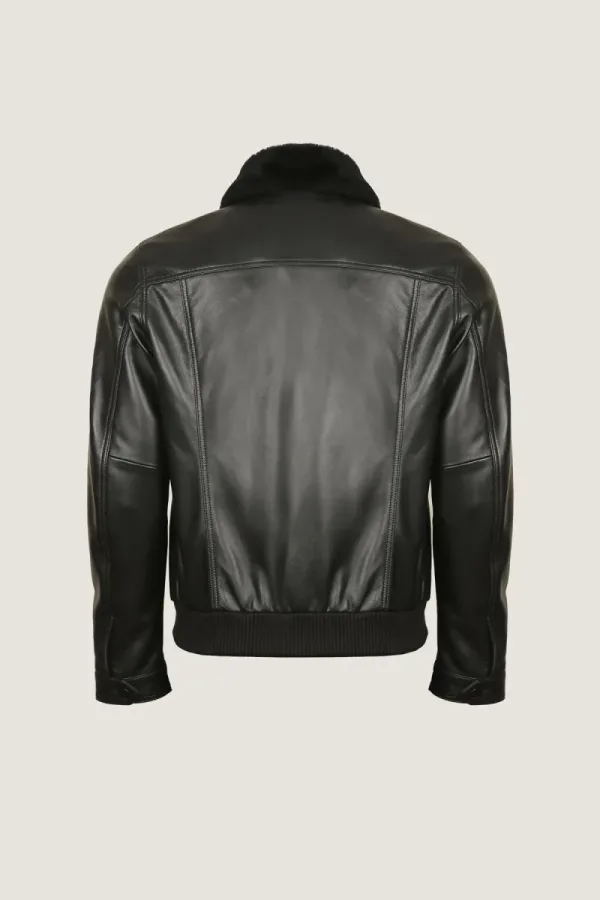 Richmond Fur-Collar Leather Jacket – Black – view 4