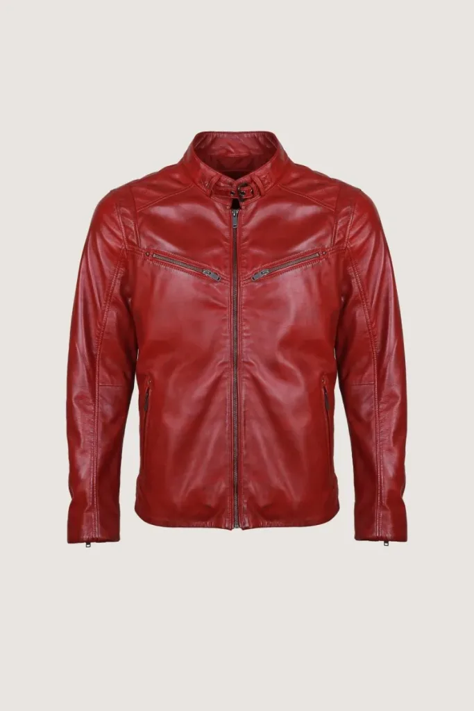 Shoreditch Cafe Racer Leather Jacket – Burgundy – view 1