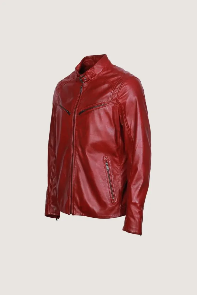 Shoreditch Cafe Racer Leather Jacket – Burgundy – view 2