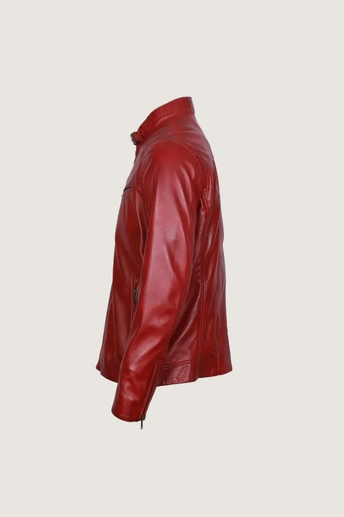 Shoreditch Cafe Racer Leather Jacket – Burgundy – view 3