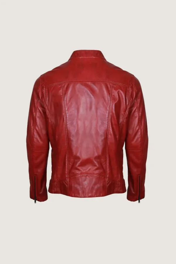 Shoreditch Cafe Racer Leather Jacket – Burgundy – view 4