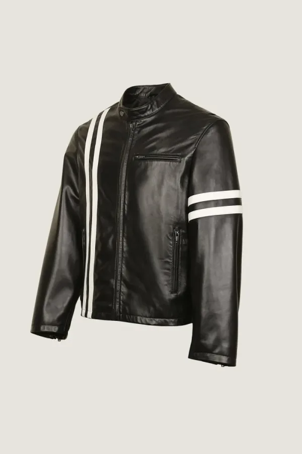 Soho Sheepskin Cafe Racer Jacket – Black – view 2