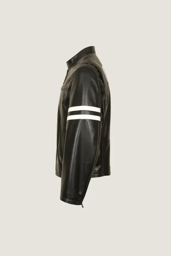 Soho Sheepskin Cafe Racer Jacket – Black – view 3