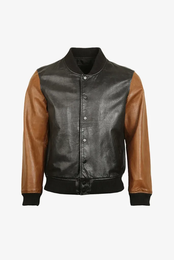 Wimbledon Varsity Bomber Jacket – Black and Tan – view 1