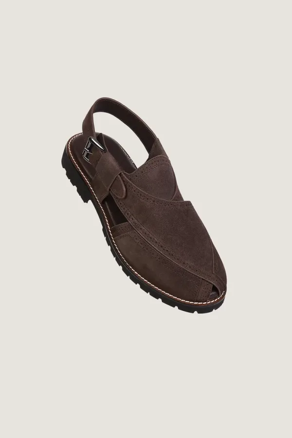 Argyll Suede Brogue Peshawari Chappals – Brown – view 1