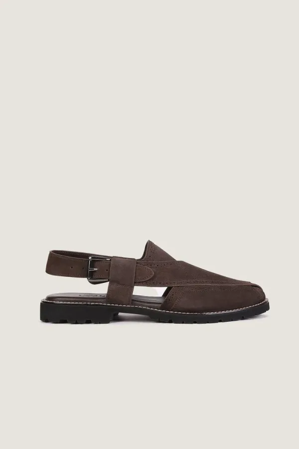 Argyll Suede Brogue Peshawari Chappals – Brown – view 3