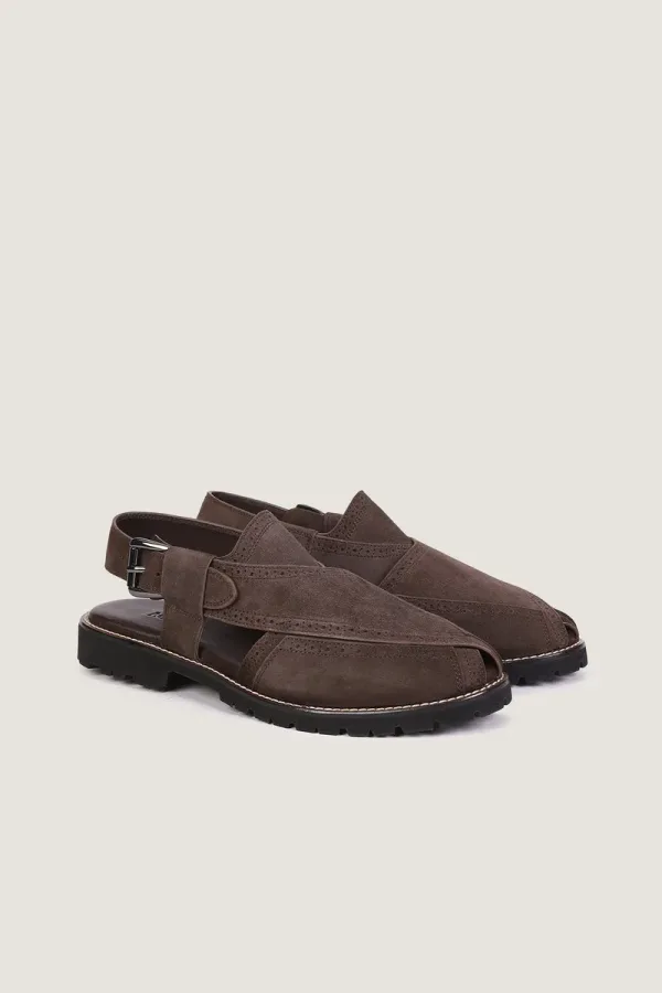 Argyll Suede Brogue Peshawari Chappals – Brown – view 4