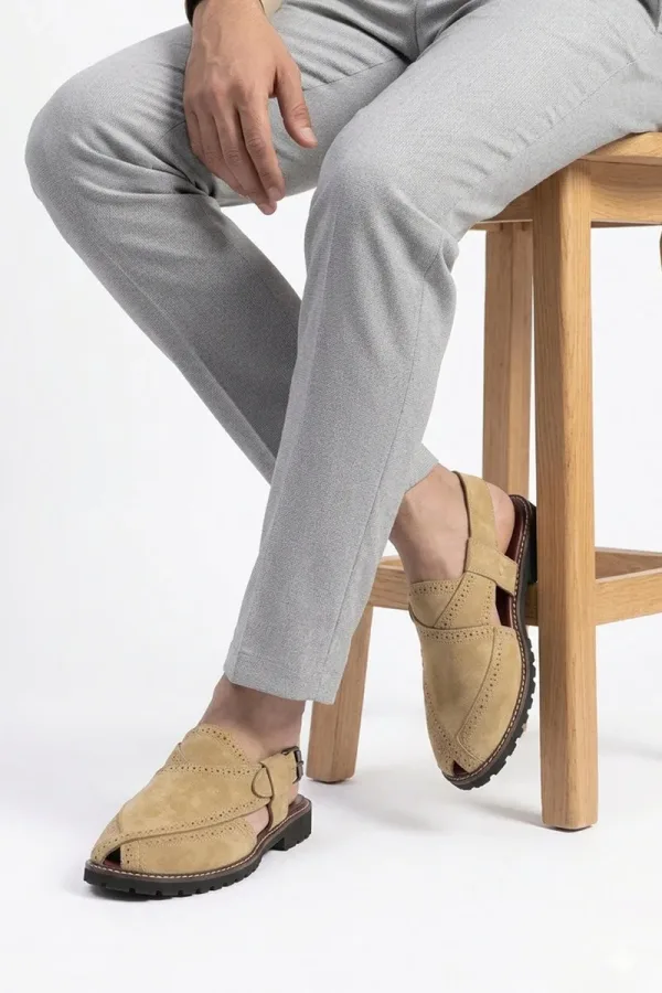 Argyll Suede Brogue Peshawari Chappals – Camel – view 2