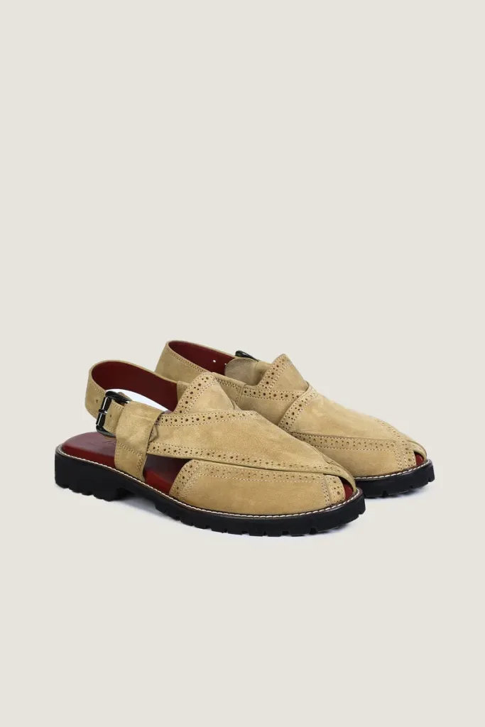 Argyll Suede Brogue Peshawari Chappals – Camel – view 4