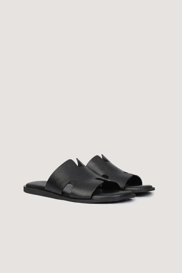 Brook Pin-Dot Leather Slides – Black – view 4