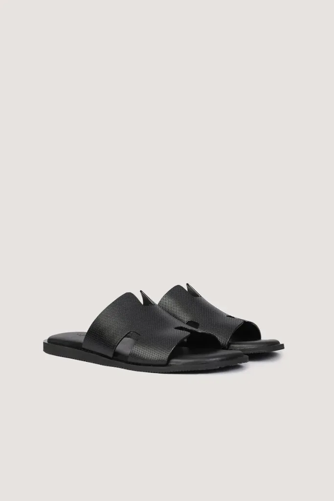 Brook Pin-Dot Leather Slides – Black – view 4