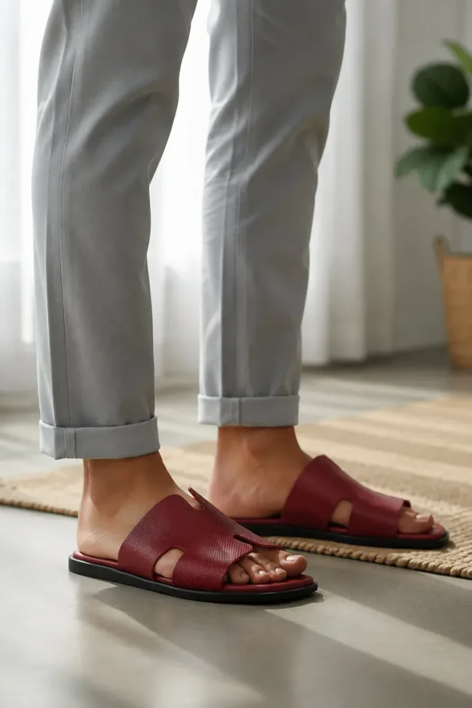 Brook Pin-Dot Leather Slides – Burgundy – view 1