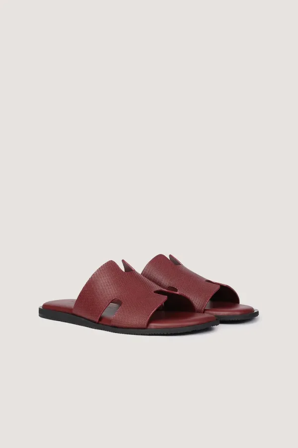 Brook Pin-Dot Leather Slides – Burgundy – view 4
