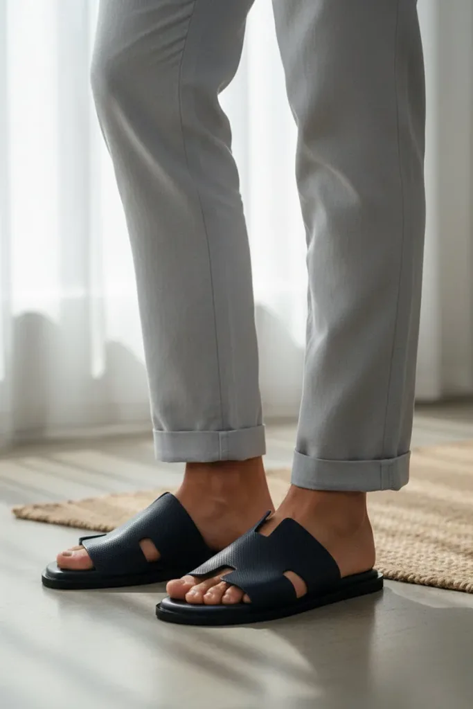 Brook Pin-Dot Leather Slides – Navy – view 1