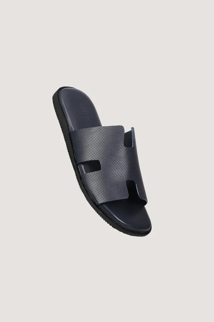 Brook Pin-Dot Leather Slides – Navy – view 2