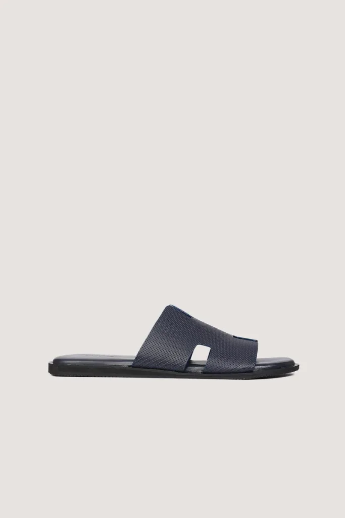 Brook Pin-Dot Leather Slides – Navy – view 3