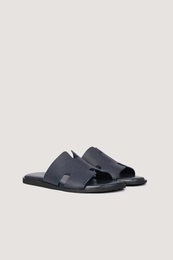 Brook Pin-Dot Leather Slides – Navy – view 4