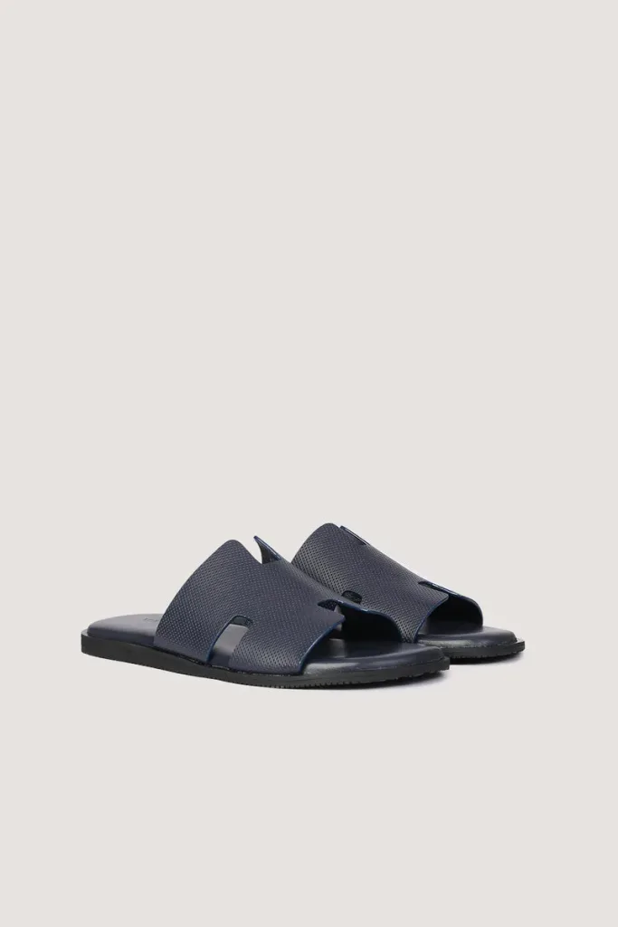 Brook Pin-Dot Leather Slides – Navy – view 4