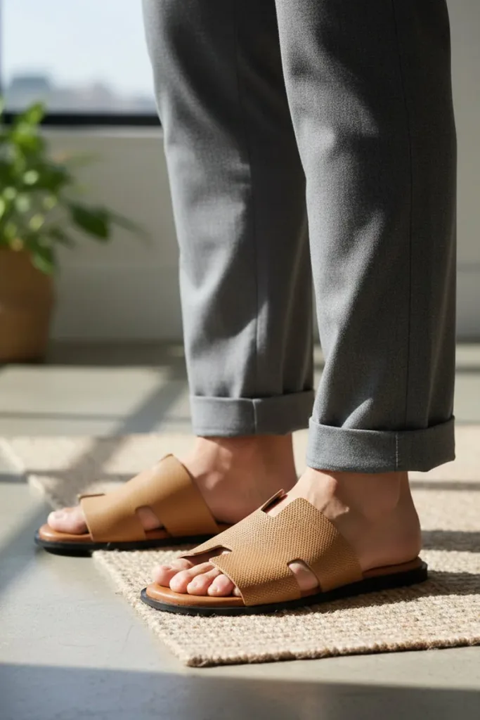 Brook Pin-Dot Leather Slides – Tan – view 1