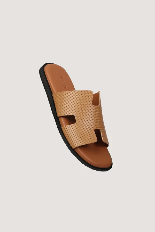 Brook Pin-Dot Leather Slides – Tan – view 2