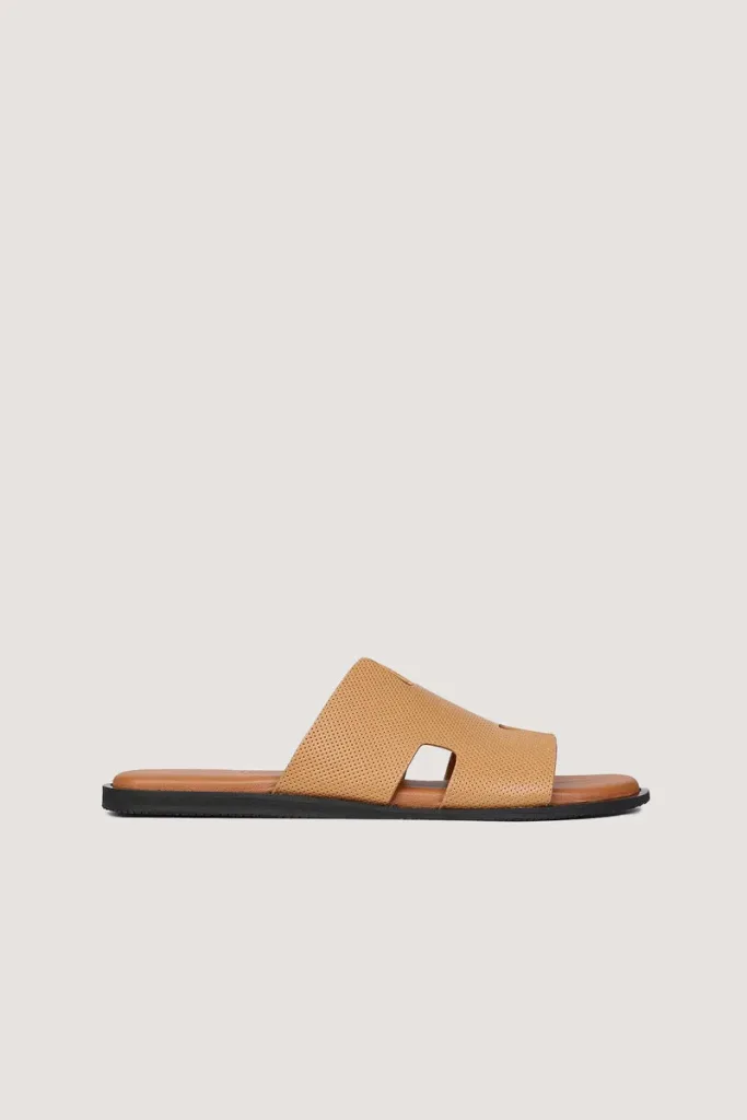 Brook Pin-Dot Leather Slides – Tan – view 3