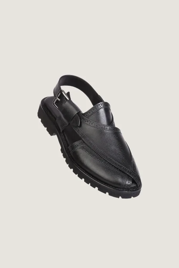 Cavendish Brogue Peshawari Chappals – Black – view 1