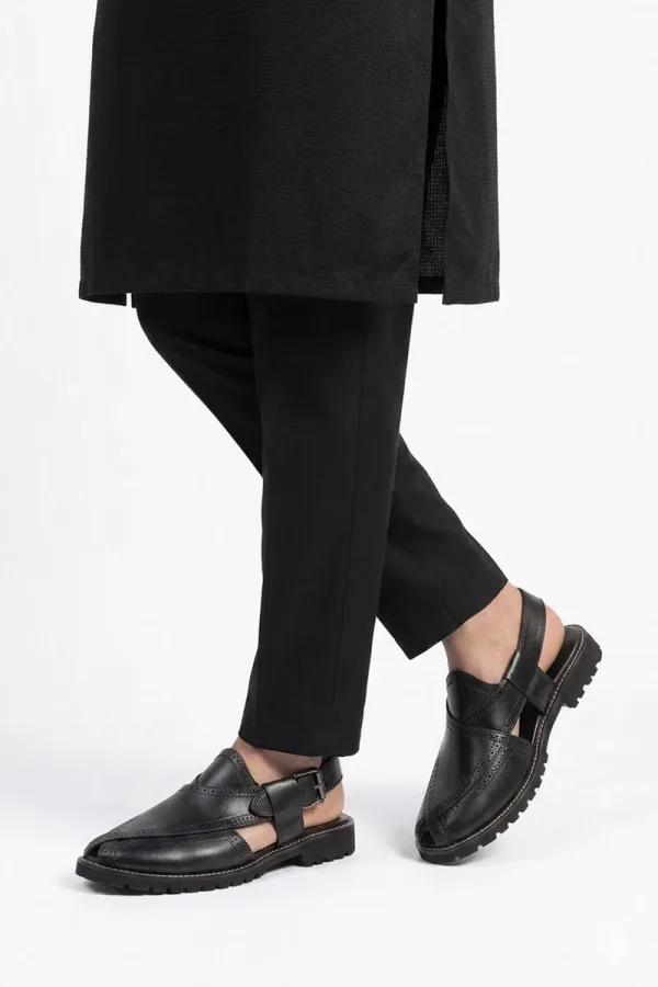 Cavendish Brogue Peshawari Chappals – Black – view 2