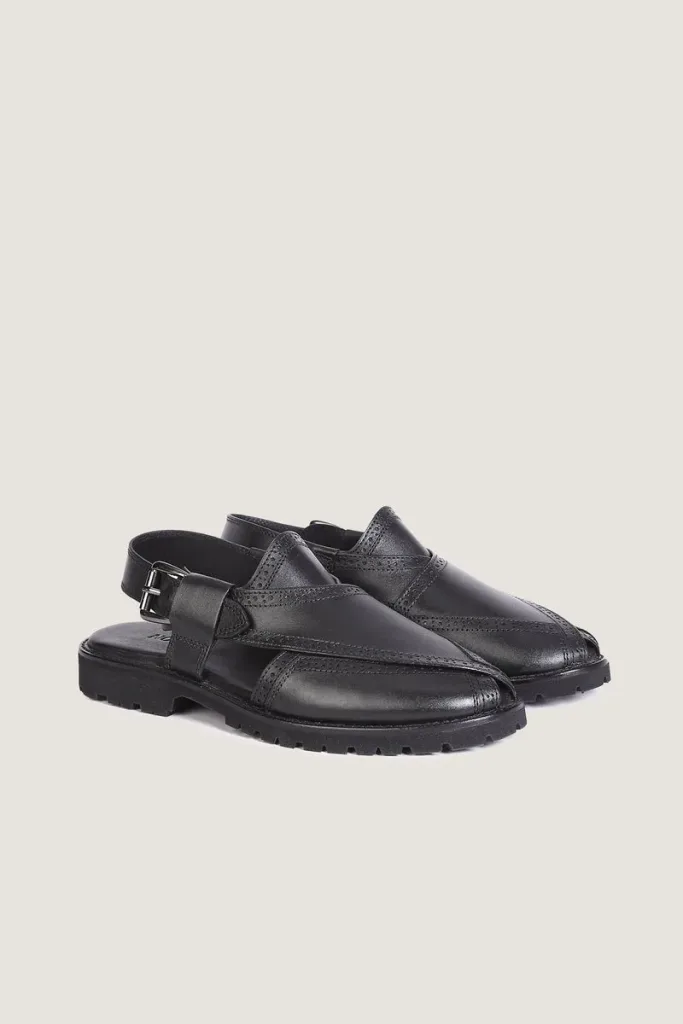 Cavendish Brogue Peshawari Chappals – Black – view 3