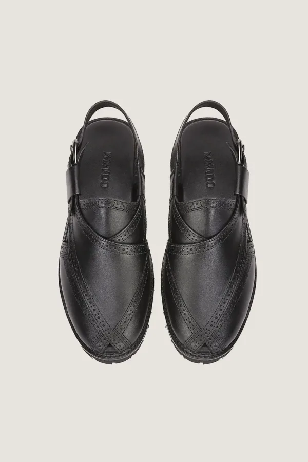 Cavendish Brogue Peshawari Chappals – Black – view 4