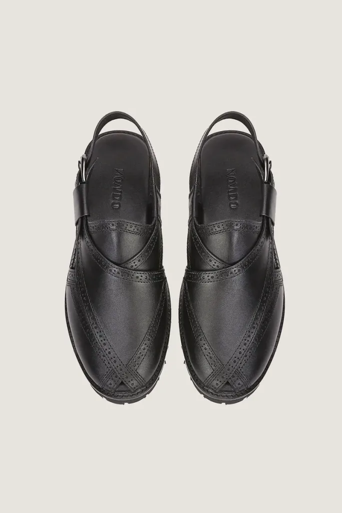 Cavendish Brogue Peshawari Chappals – Black – view 4