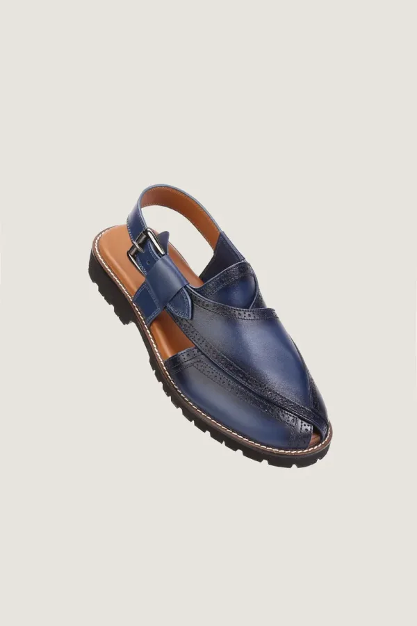 Cavendish Brogue Peshawari Chappals – Blue – view 1