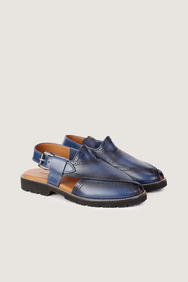 Cavendish Brogue Peshawari Chappals – Blue – view 3