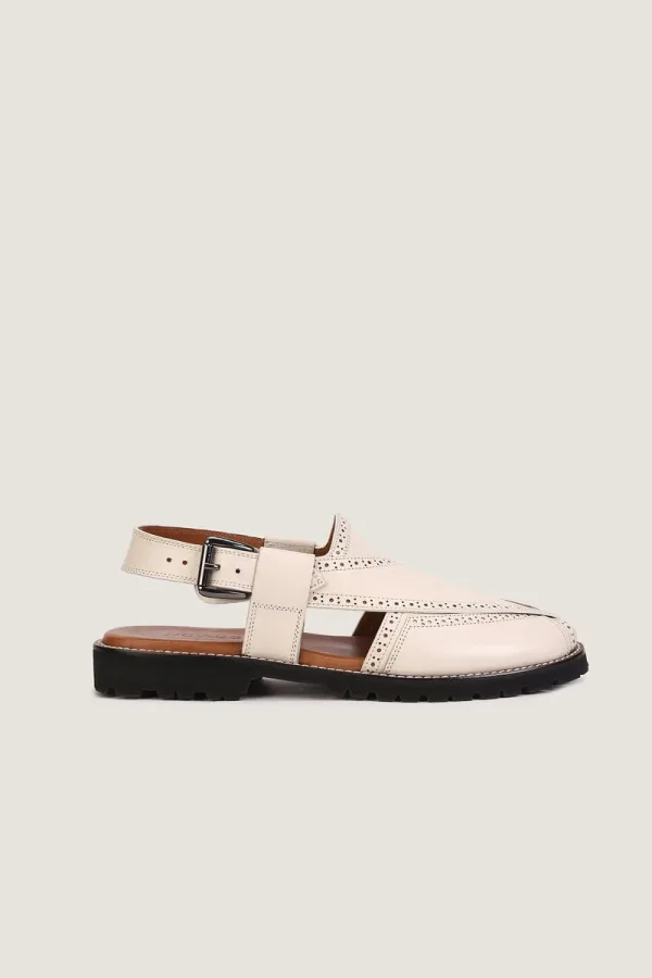 Cavendish Brogue Peshawari Chappals – Off White – view 3