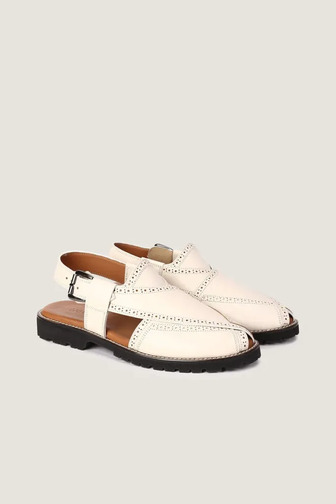 Cavendish Brogue Peshawari Chappals – Off White – view 4