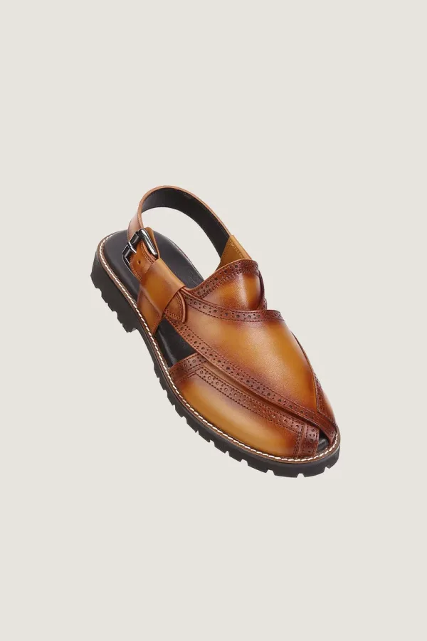 Cavendish Brogue Peshawari Chappals – Tan – view 1