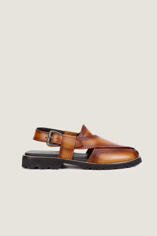 Cavendish Brogue Peshawari Chappals – Tan – view 3