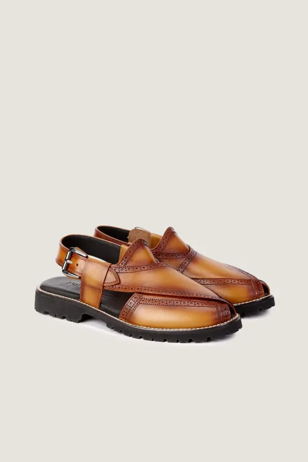 Cavendish Brogue Peshawari Chappals – Tan – view 4
