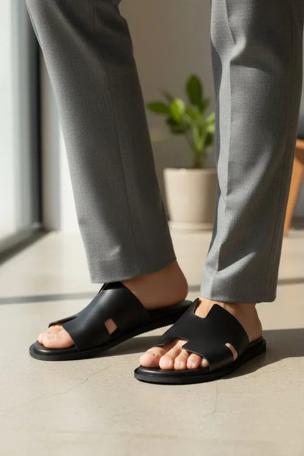 Conduit Leather Slides – Black – view 1