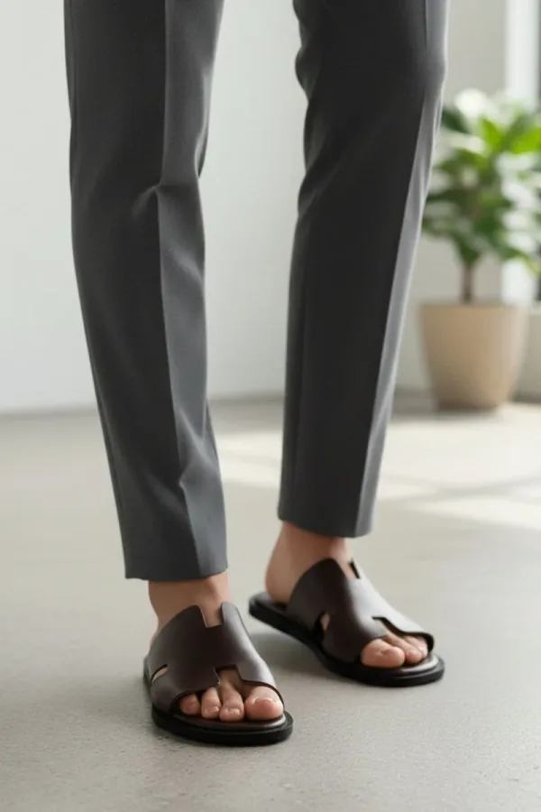 Conduit Leather Slides – Brown – view 1