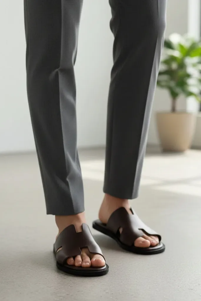 Conduit Leather Slides – Brown – view 1
