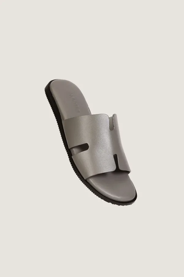 Conduit Leather Slides – Grey – view 1