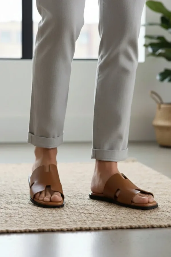 Conduit Leather Slides – Tan – view 1