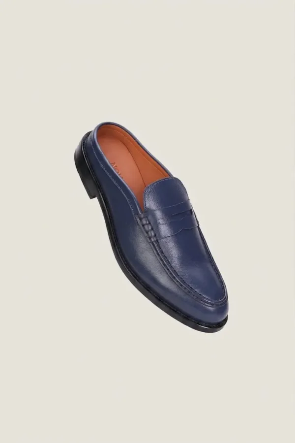 Fleet Backless Leather Loafers – Navy – view 1