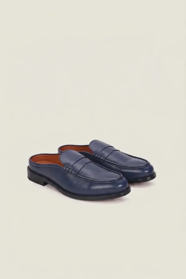 Fleet Backless Leather Loafers – Navy – view 3