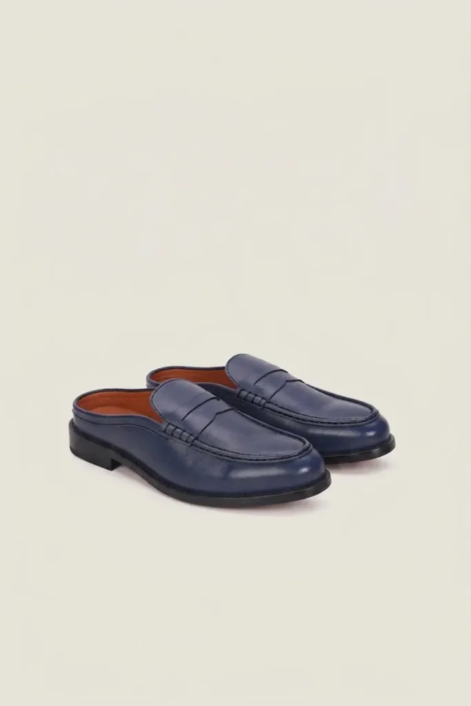 Fleet Backless Leather Loafers – Navy – view 3
