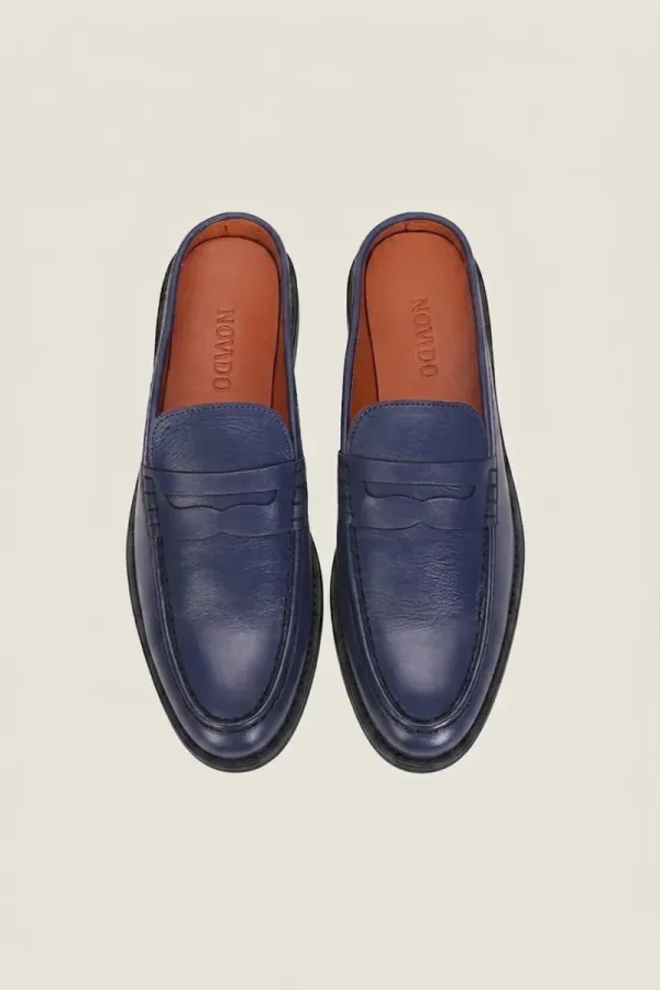 Fleet Backless Leather Loafers – Navy – view 4